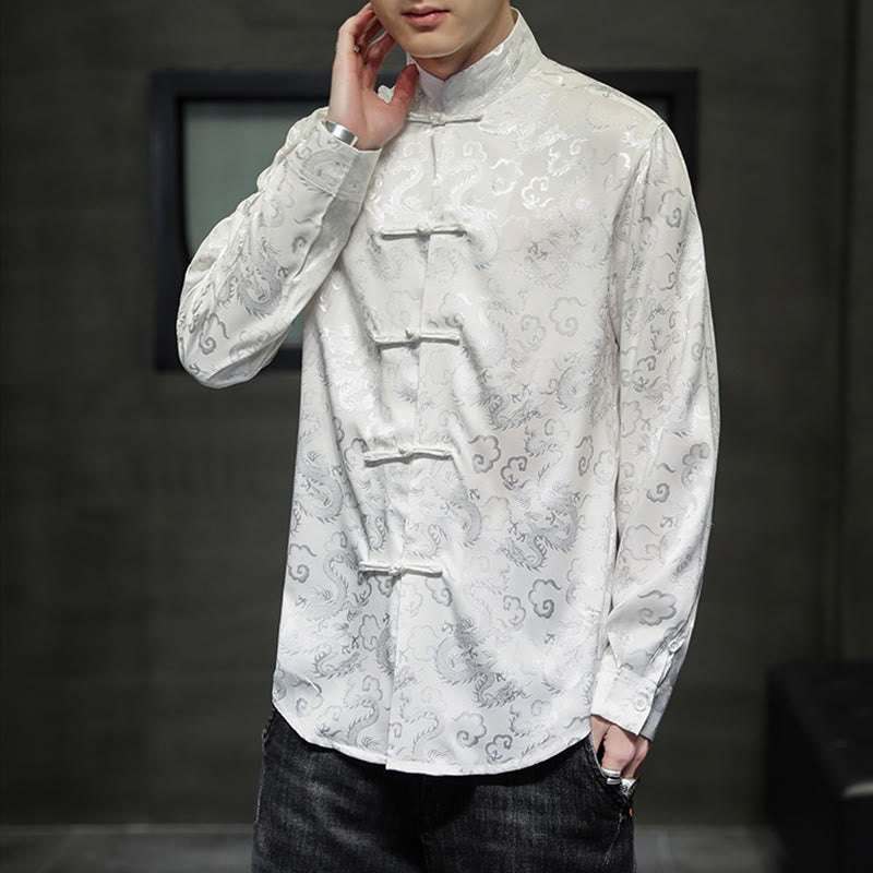 Veste et chemise décontractées en lin pour homme avec motif de dragon et boutons de grenouille
