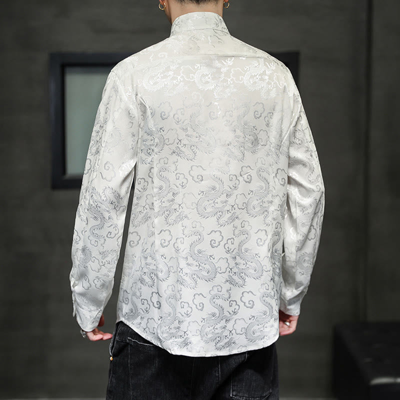 Veste et chemise décontractées en lin pour homme avec motif de dragon et boutons de grenouille