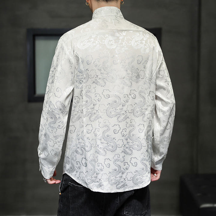 Veste et chemise décontractées en lin pour homme avec motif de dragon et boutons de grenouille