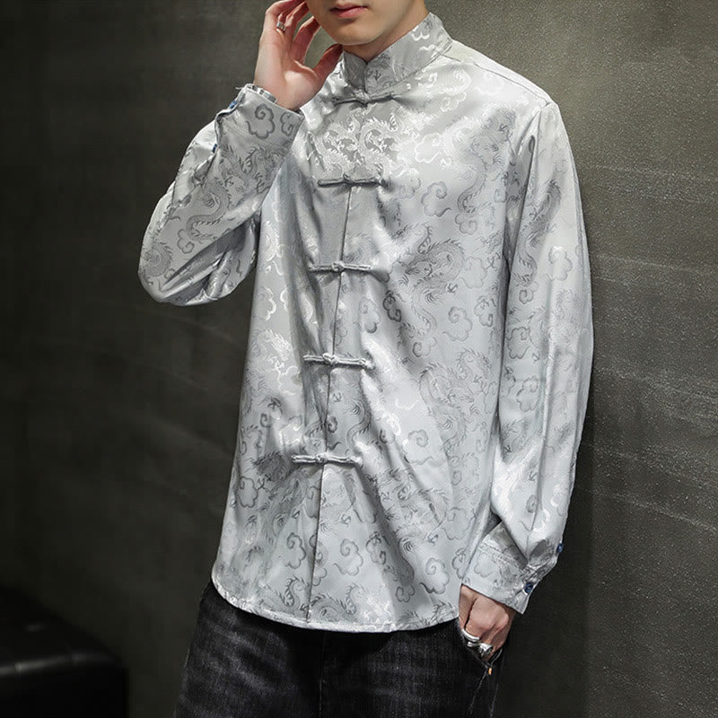 Veste et chemise décontractées en lin pour homme avec motif de dragon et boutons de grenouille