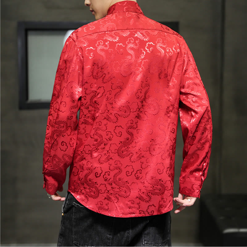 Veste et chemise décontractées en lin pour homme avec motif de dragon et boutons de grenouille