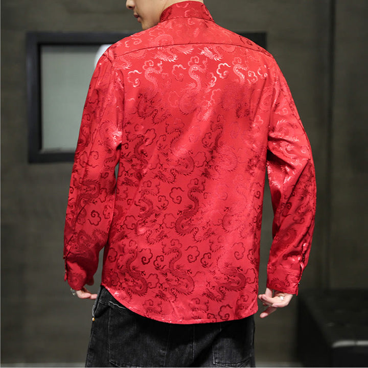 Veste et chemise décontractées en lin pour homme avec motif de dragon et boutons de grenouille