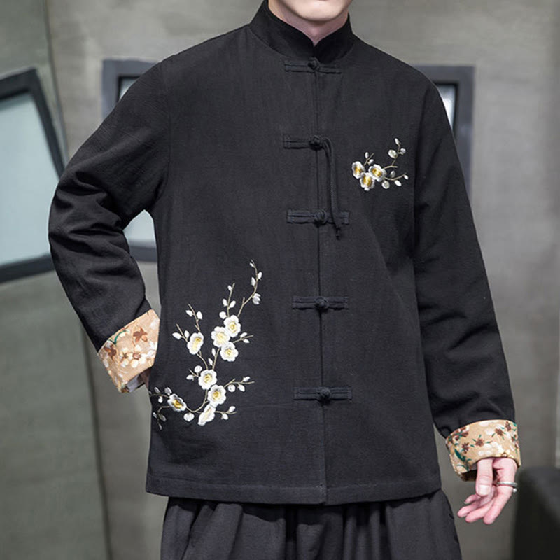 Chemise en coton et lin pour homme, broderie de fleurs de Buddha Stones , motif floral, boutons de grenouille, costume Tang  - image 5