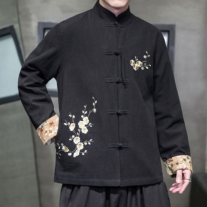 Chemise en coton et lin pour homme, broderie de fleurs de Buddha Stones , motif floral, boutons de grenouille, costume Tang  - image 5