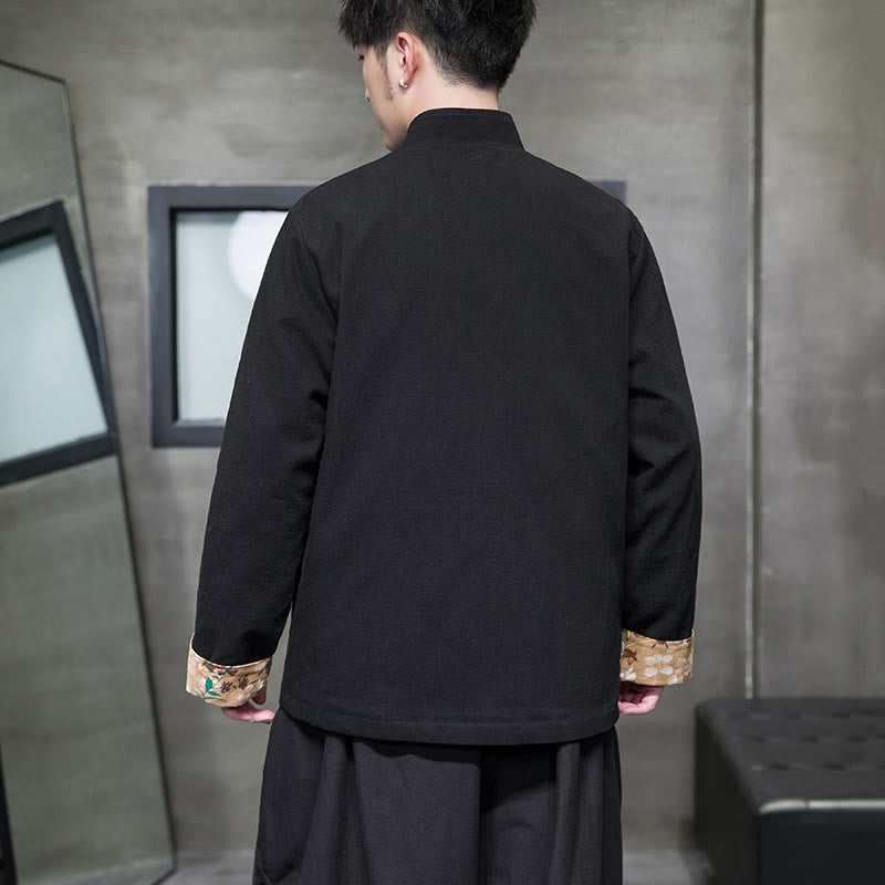 Chemise en coton et lin pour homme, broderie de fleurs de Buddha Stones , motif floral, boutons de grenouille, costume Tang  - image 4