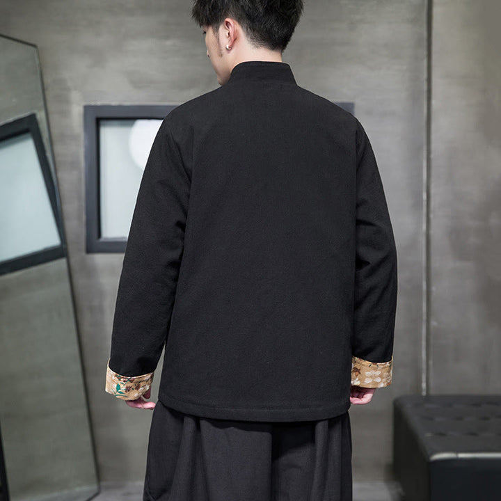 Chemise en coton et lin pour homme, broderie de fleurs de Buddha Stones , motif floral, boutons de grenouille, costume Tang  - image 4