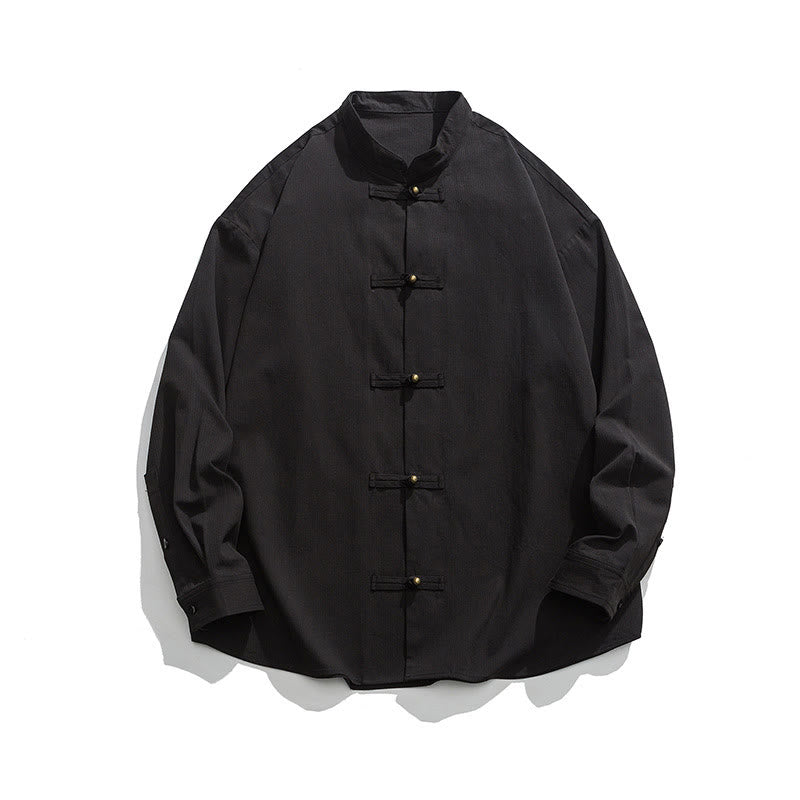 Chemise à boutons de grenouille de couleur unie avec Buddha Stones en coton pour homme  - image 8