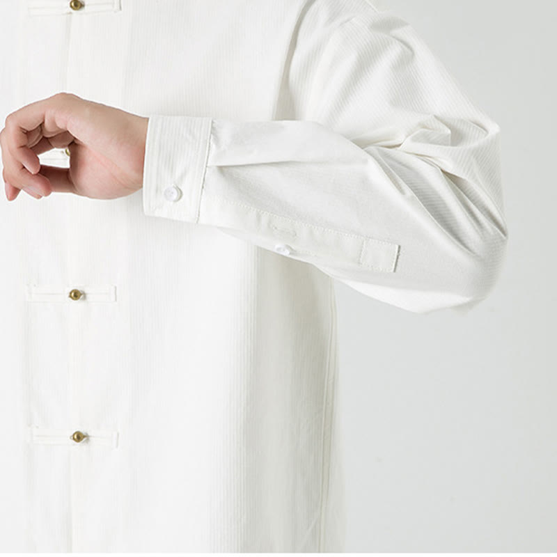 Chemise à boutons de grenouille de couleur unie avec Buddha Stones en coton pour homme  - image 19