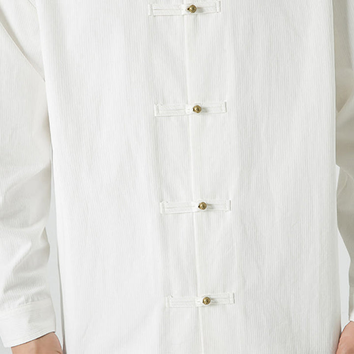 Chemise à boutons de grenouille de couleur unie avec Buddha Stones en coton pour homme  - image 18