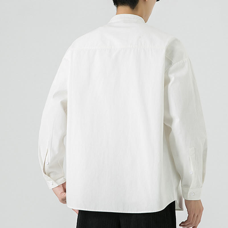 Chemise à boutons de grenouille de couleur unie avec Buddha Stones en coton pour homme  - image 14