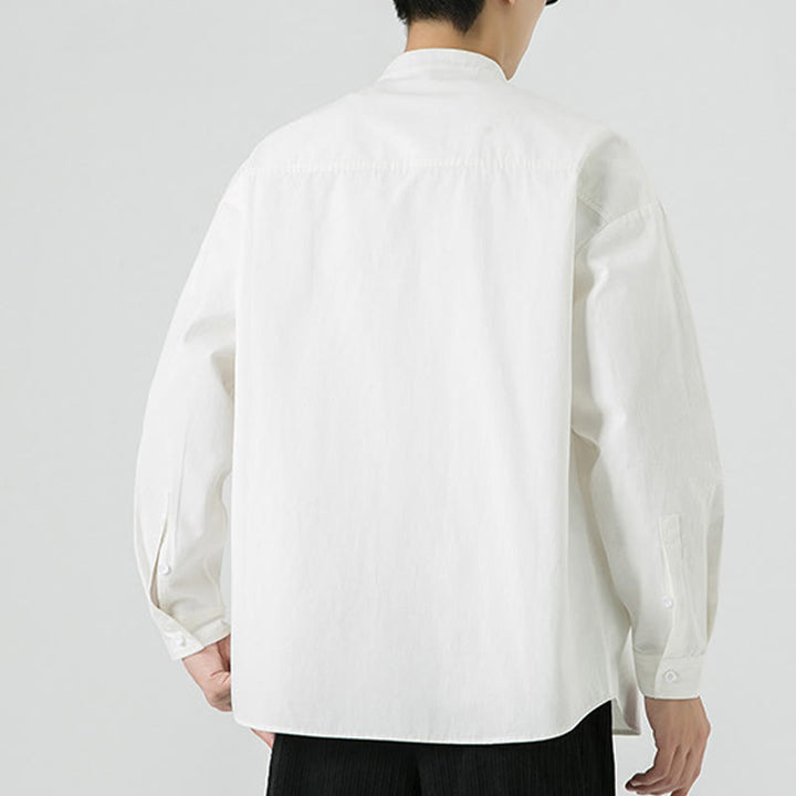 Chemise à boutons de grenouille de couleur unie avec Buddha Stones en coton pour homme  - image 14