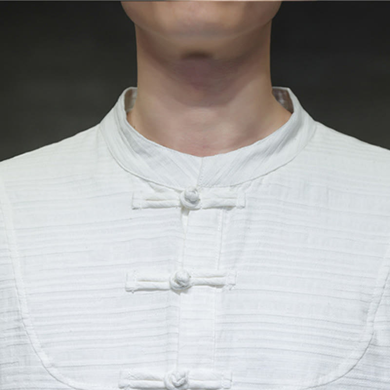 Buddha Stones en coton et lin pour homme, couleur unie, boutons demi-grenouille, style Tang  - image 16