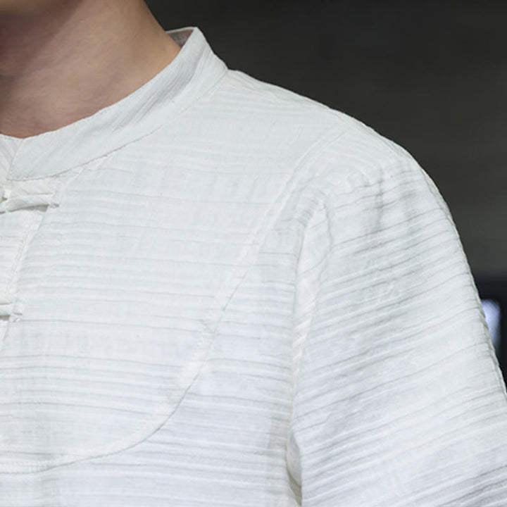 Buddha Stones en coton et lin pour homme, couleur unie, boutons demi-grenouille, style Tang  - image 17