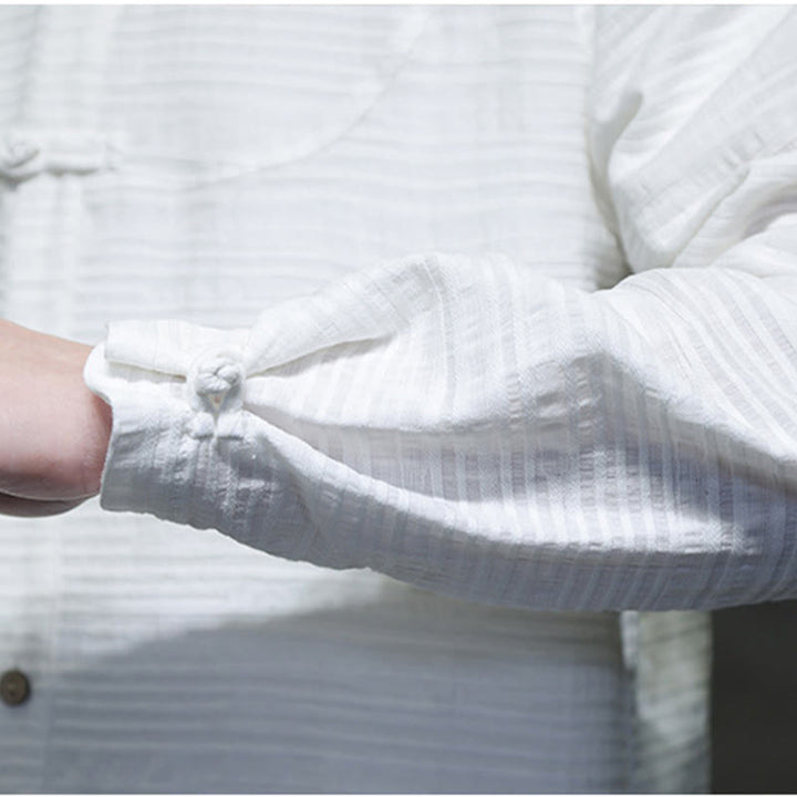 Buddha Stones en coton et lin pour homme, couleur unie, boutons demi-grenouille, style Tang  - image 19