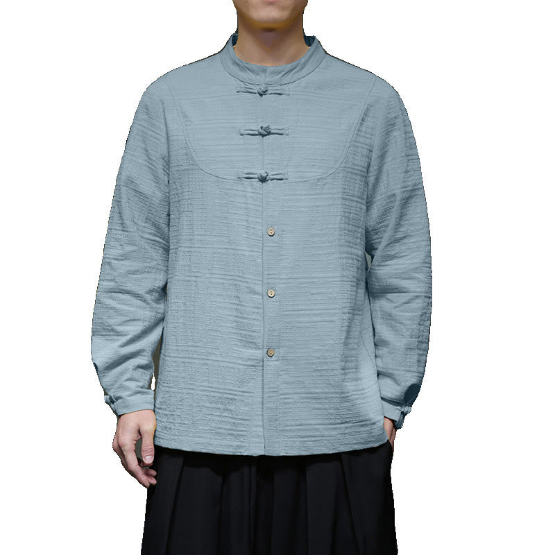Buddha Stones en coton et lin pour homme, couleur unie, boutons demi-grenouille, style Tang  - image 7