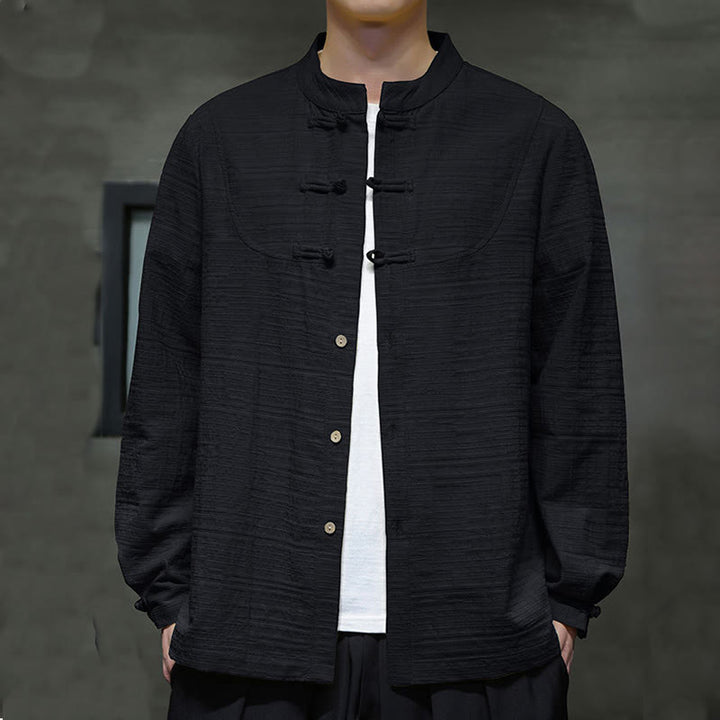 Buddha Stones en coton et lin pour homme, couleur unie, boutons demi-grenouille, style Tang  - Noir - US/UK/AU46，EU56 (5XL) - image 20