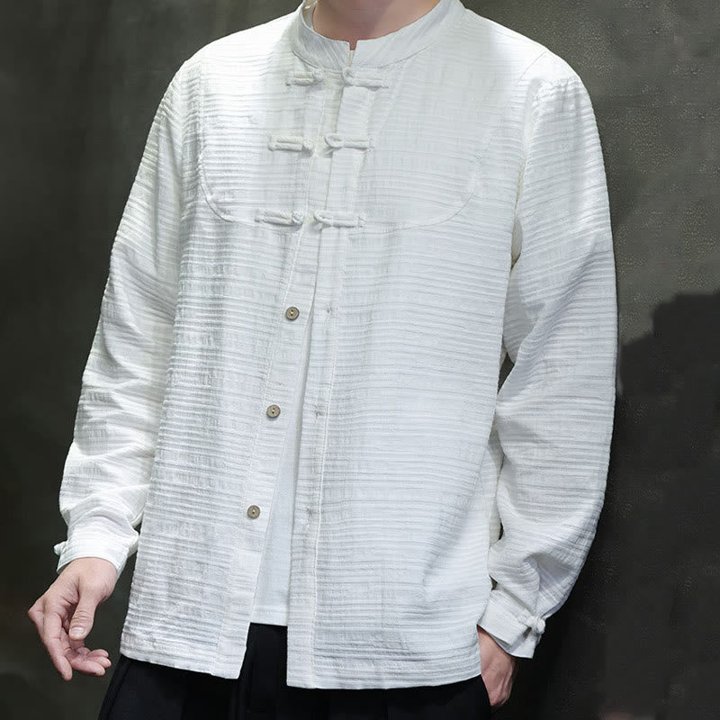 Buddha Stones en coton et lin pour homme, couleur unie, boutons demi-grenouille, style Tang  - image 11