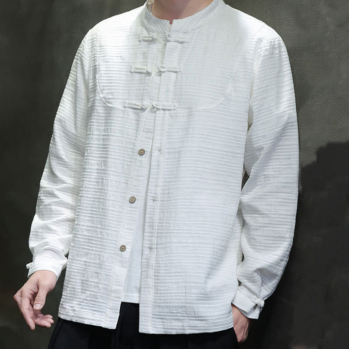 Buddha Stones en coton et lin pour homme, couleur unie, boutons demi-grenouille, style Tang  - image 11