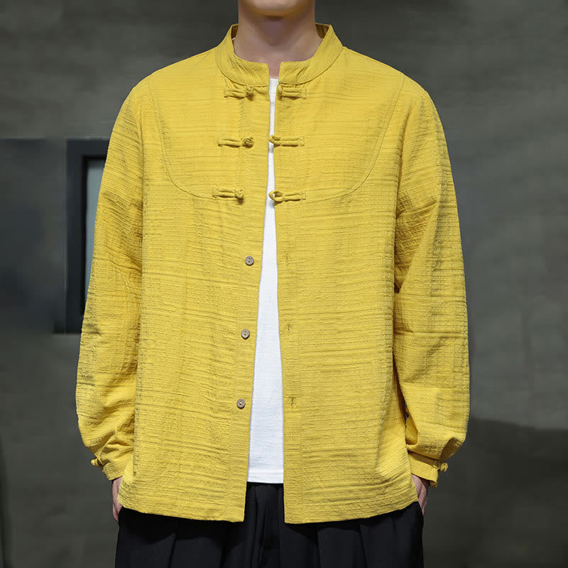 Buddha Stones en coton et lin pour homme, couleur unie, boutons demi-grenouille, style Tang  - Jaune - US/UK/AU46，EU56 (5XL) - image 24