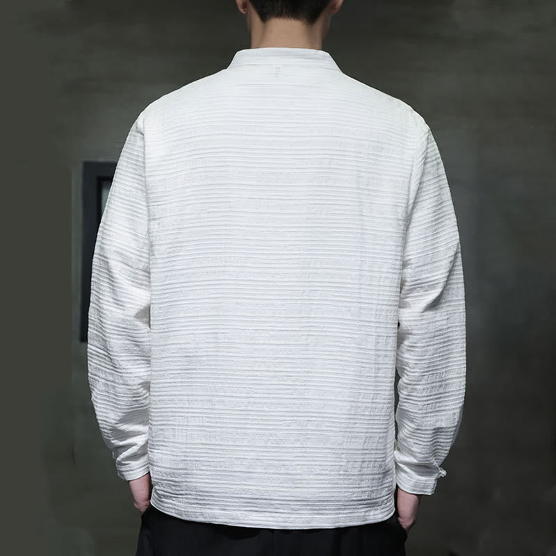 Buddha Stones en coton et lin pour homme, couleur unie, boutons demi-grenouille, style Tang  - image 12