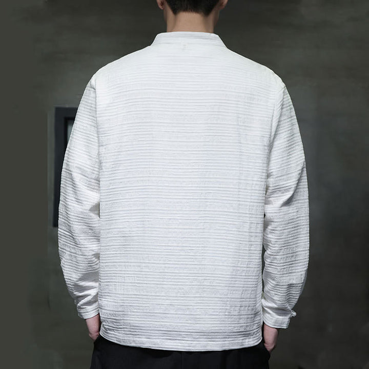 Buddha Stones en coton et lin pour homme, couleur unie, boutons demi-grenouille, style Tang  - image 12