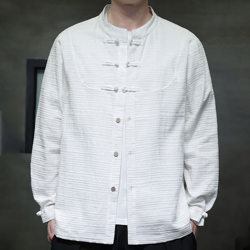 Buddha Stones en coton et lin pour homme, couleur unie, boutons demi-grenouille, style Tang  - image 9