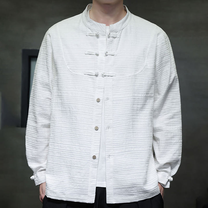 Buddha Stones en coton et lin pour homme, couleur unie, boutons demi-grenouille, style Tang  - image 9