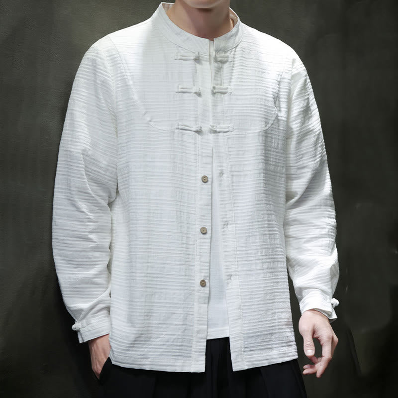 Buddha Stones en coton et lin pour homme, couleur unie, boutons demi-grenouille, style Tang  - image 13