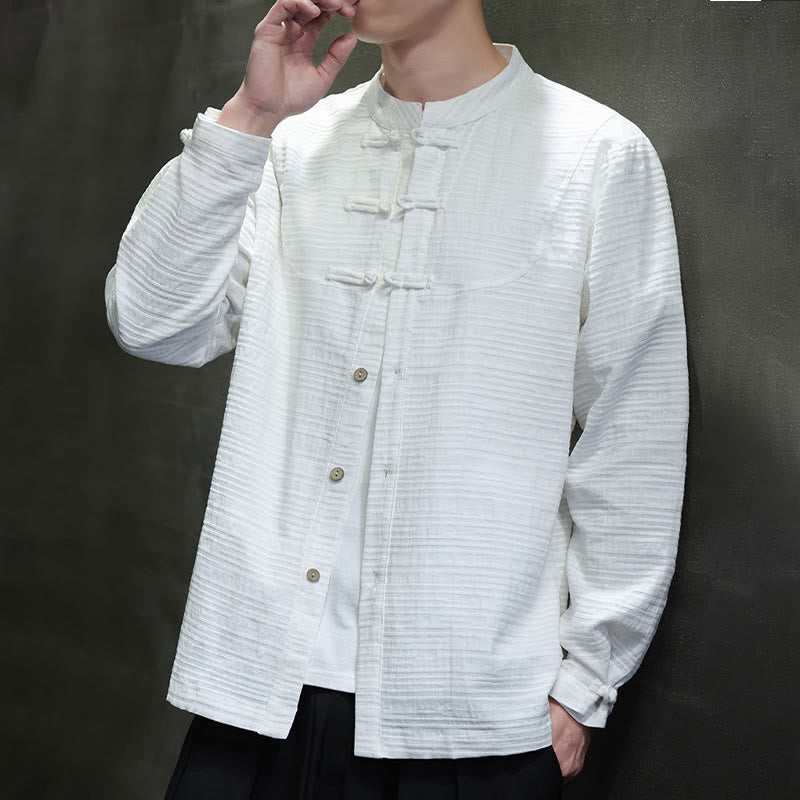 Buddha Stones en coton et lin pour homme, couleur unie, boutons demi-grenouille, style Tang  - image 15