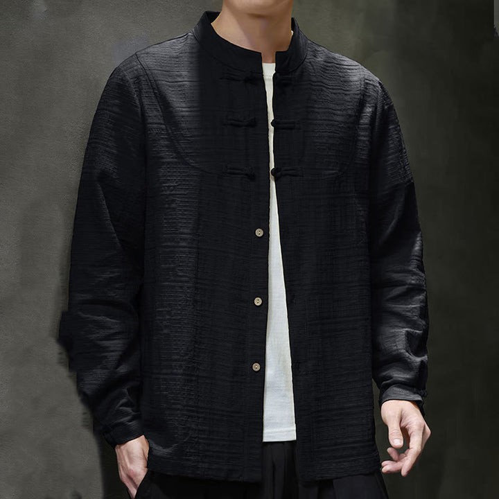 Buddha Stones en coton et lin pour homme, couleur unie, boutons demi-grenouille, style Tang  - image 22