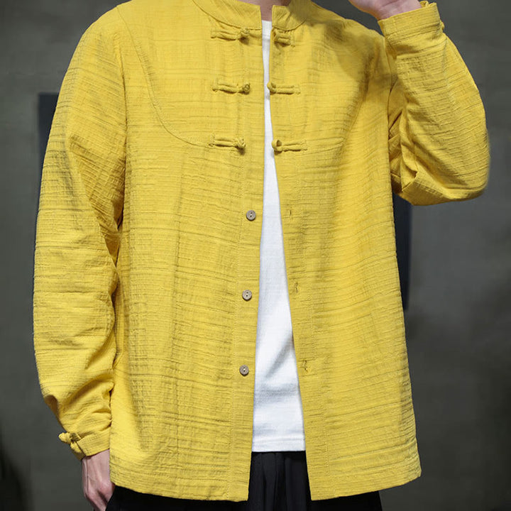 Buddha Stones en coton et lin pour homme, couleur unie, boutons demi-grenouille, style Tang  - image 27