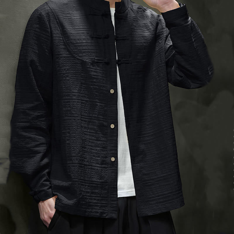 Buddha Stones en coton et lin pour homme, couleur unie, boutons demi-grenouille, style Tang  - image 23