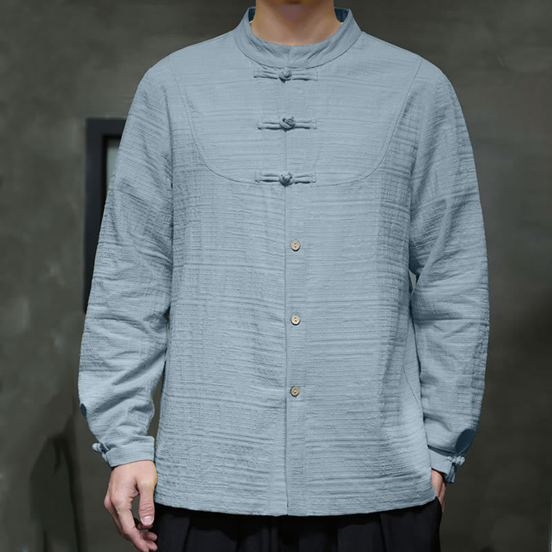 Buddha Stones en coton et lin pour homme, couleur unie, boutons demi-grenouille, style Tang  - image 5