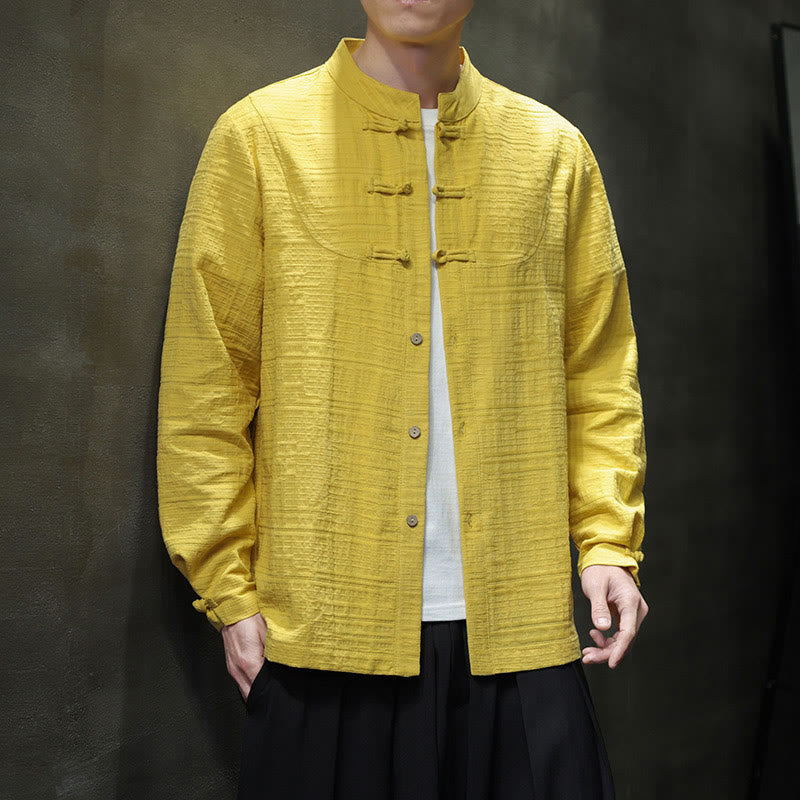 Buddha Stones en coton et lin pour homme, couleur unie, boutons demi-grenouille, style Tang  - image 29