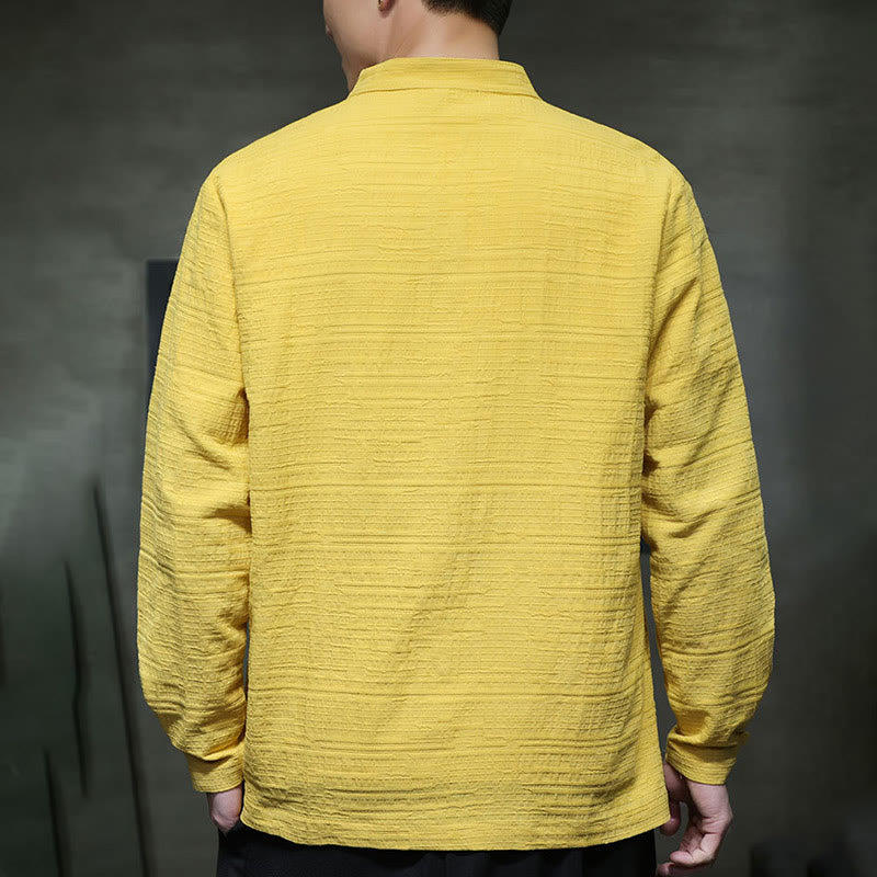 Buddha Stones en coton et lin pour homme, couleur unie, boutons demi-grenouille, style Tang  - image 28