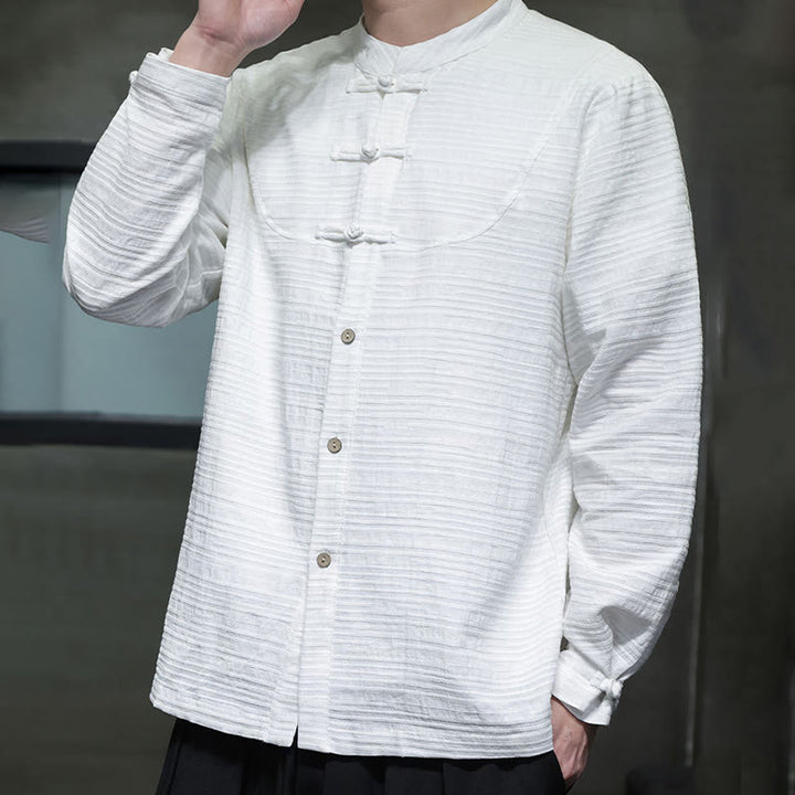 Buddha Stones en coton et lin pour homme, couleur unie, boutons demi-grenouille, style Tang  - image 10