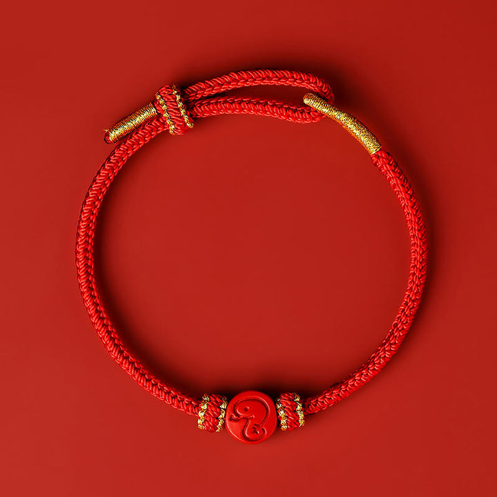 Bracelet porte-bonheur en Buddha Stones et zodiaque chinois, cordon rouge à huit fils, nœud de paix, protection cinabre