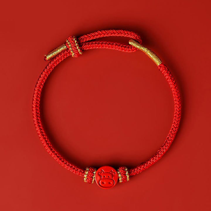 Bracelet porte-bonheur en Buddha Stones et zodiaque chinois, cordon rouge à huit fils, nœud de paix, protection cinabre