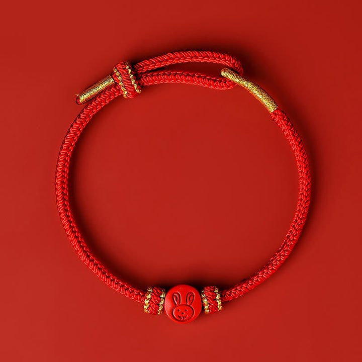Bracelet porte-bonheur en Buddha Stones et zodiaque chinois, cordon rouge à huit fils, nœud de paix, protection cinabre
