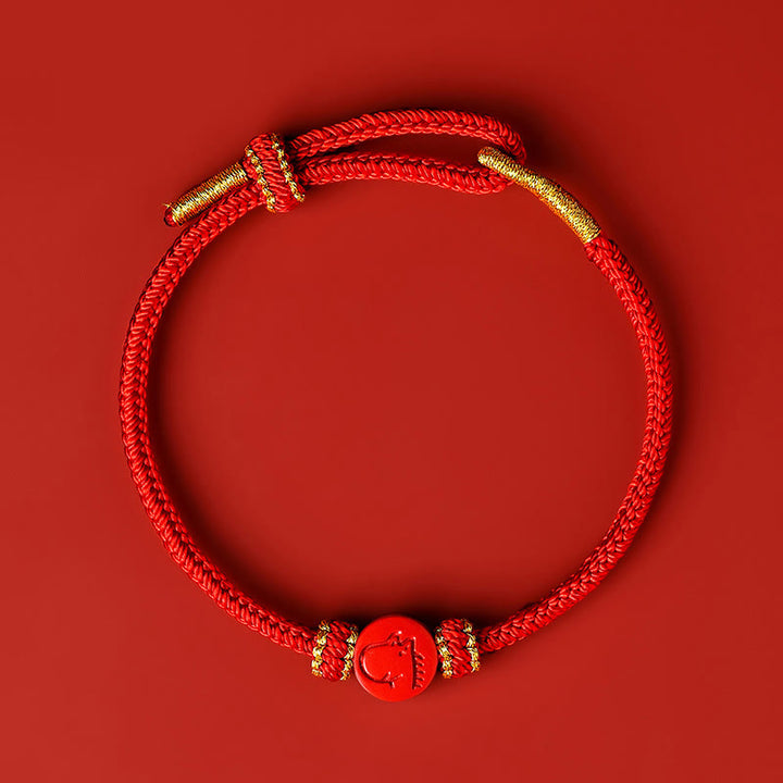 Bracelet porte-bonheur en Buddha Stones et zodiaque chinois, cordon rouge à huit fils, nœud de paix, protection cinabre
