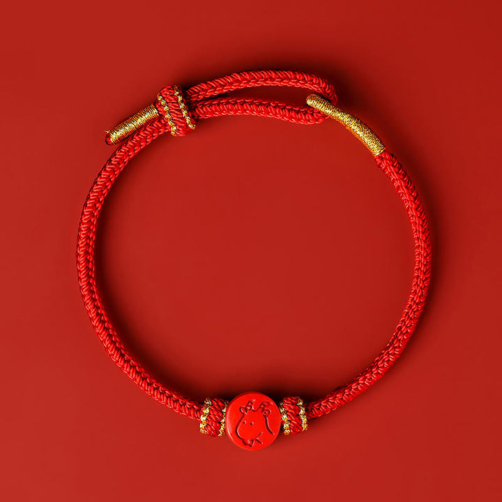 Bracelet porte-bonheur en Buddha Stones et zodiaque chinois, cordon rouge à huit fils, nœud de paix, protection cinabre