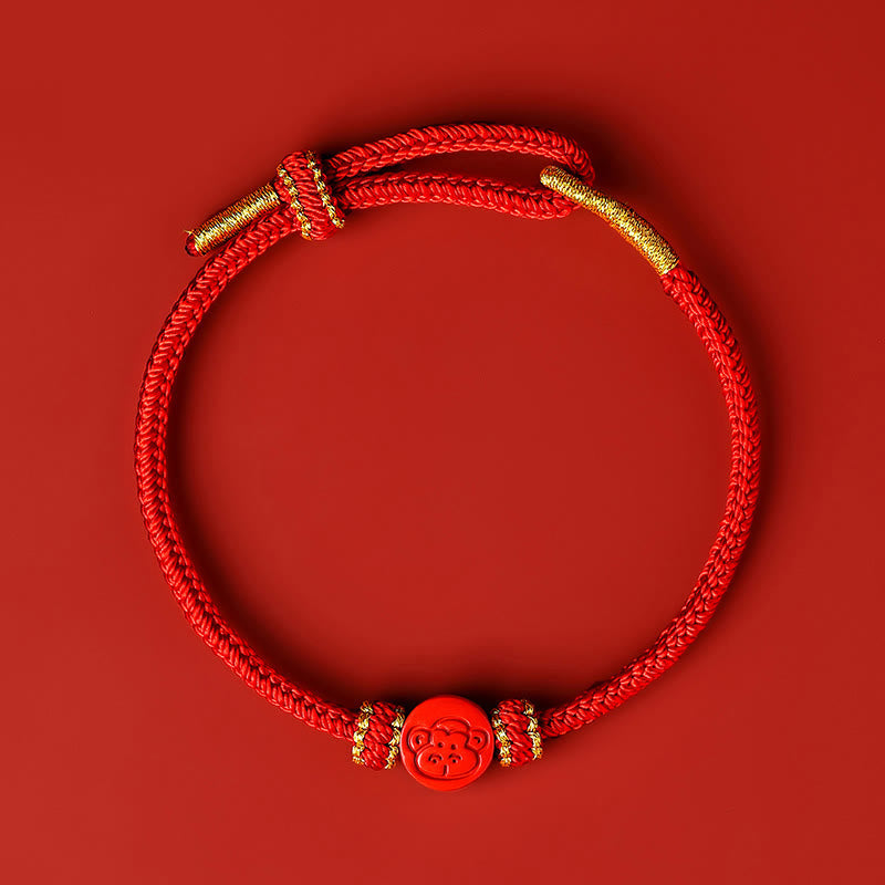 Bracelet porte-bonheur en Buddha Stones et zodiaque chinois, cordon rouge à huit fils, nœud de paix, protection cinabre