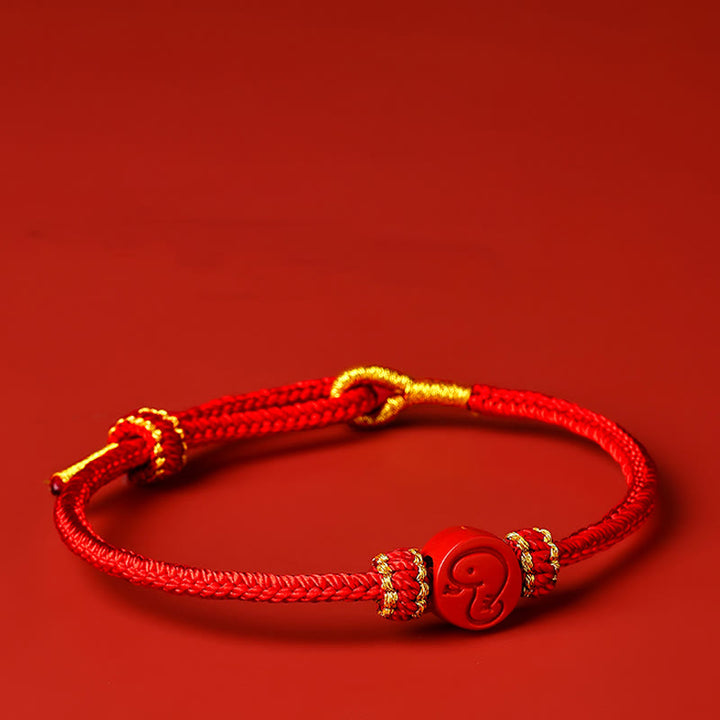 Bracelet porte-bonheur en Buddha Stones et zodiaque chinois, cordon rouge à huit fils, nœud de paix, protection cinabre
