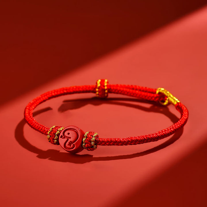 Bracelet porte-bonheur en Buddha Stones et zodiaque chinois, cordon rouge à huit fils, nœud de paix, protection cinabre