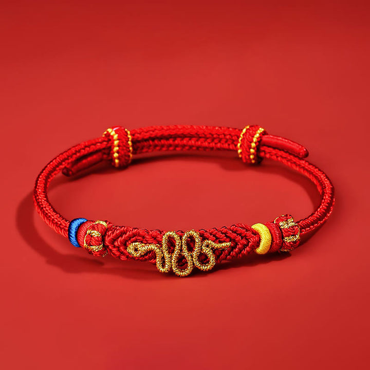 Bracelet tressé de protection à huit fils avec Buddha Stones et nœud de paix rouge Année du serpent