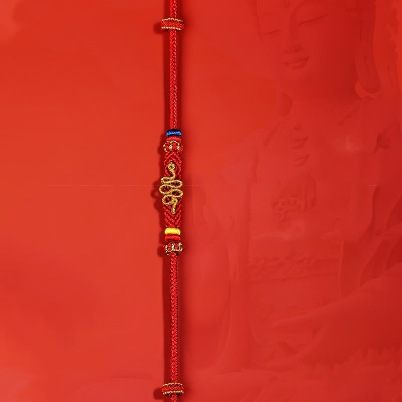 Bracelet tressé de protection à huit fils avec Buddha Stones et nœud de paix rouge Année du serpent