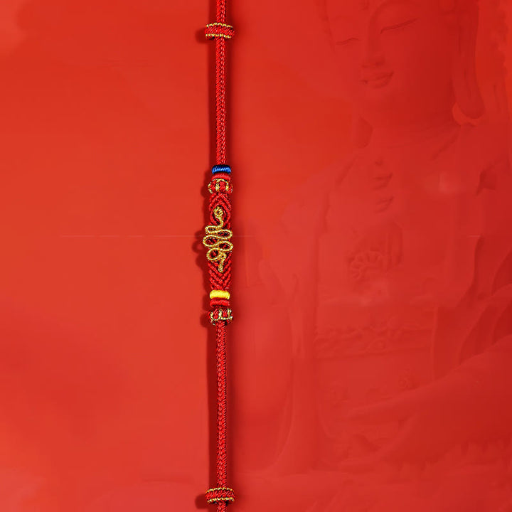 Bracelet tressé de protection à huit fils avec Buddha Stones et nœud de paix rouge Année du serpent