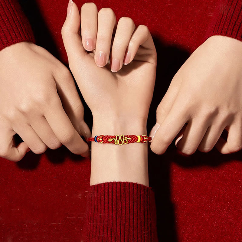 Bracelet tressé de protection à huit fils avec Buddha Stones et nœud de paix rouge Année du serpent