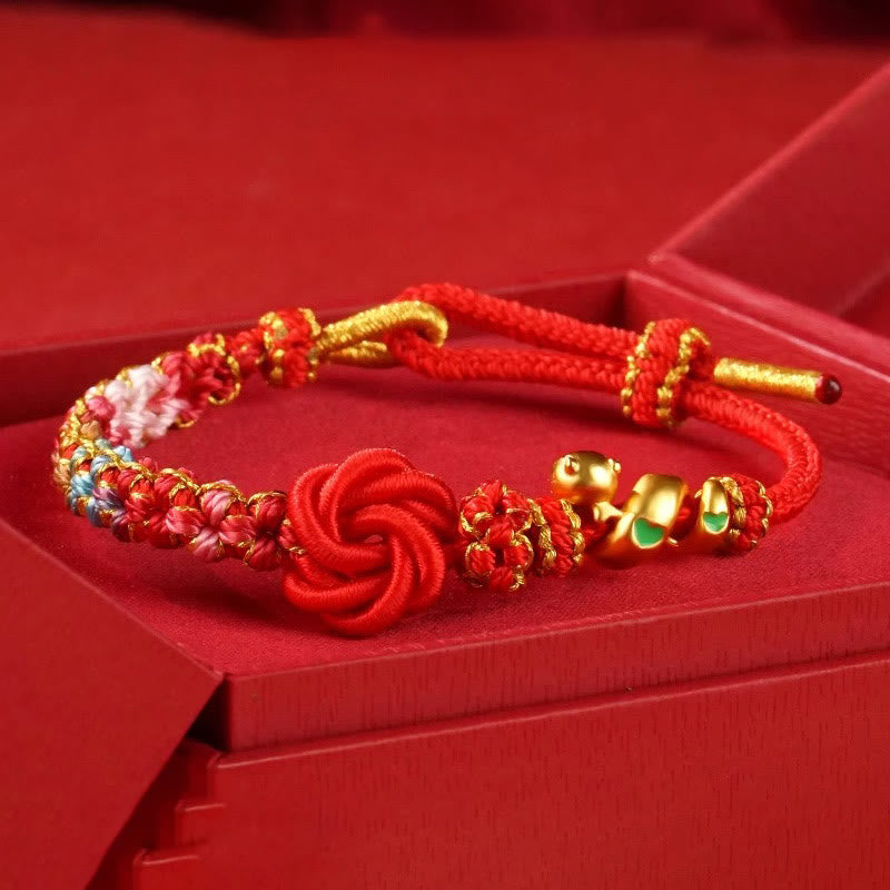 Bracelet tressé de protection de l'année du serpent avec Buddha Stones mandala en fil rouge tissé à la main avec fleurs colorées