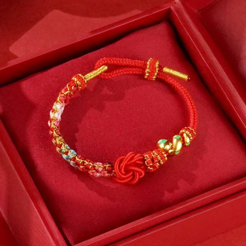 Bracelet tressé de protection de l'année du serpent avec Buddha Stones mandala en fil rouge tissé à la main avec fleurs colorées